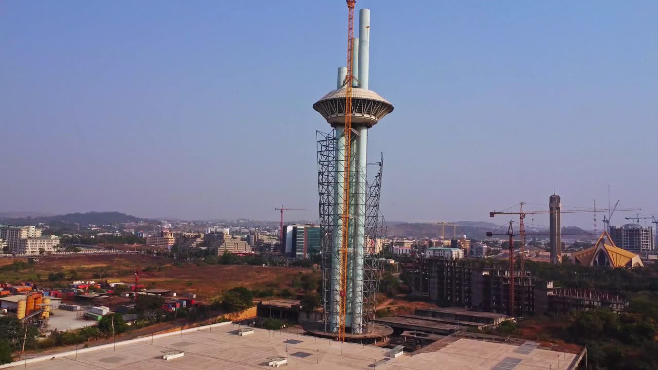 Wide view of the The Millennium Tower and Cultural Centre construction site in Abuja, Nigeria. The Millennium Tower is the tallest structure in the city