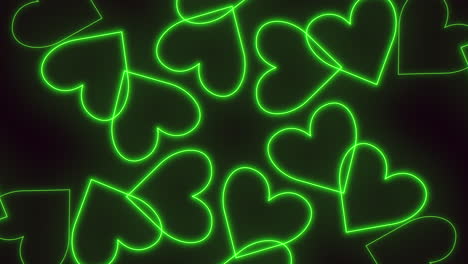 neon green hearts illuminate circular pattern in glowing display