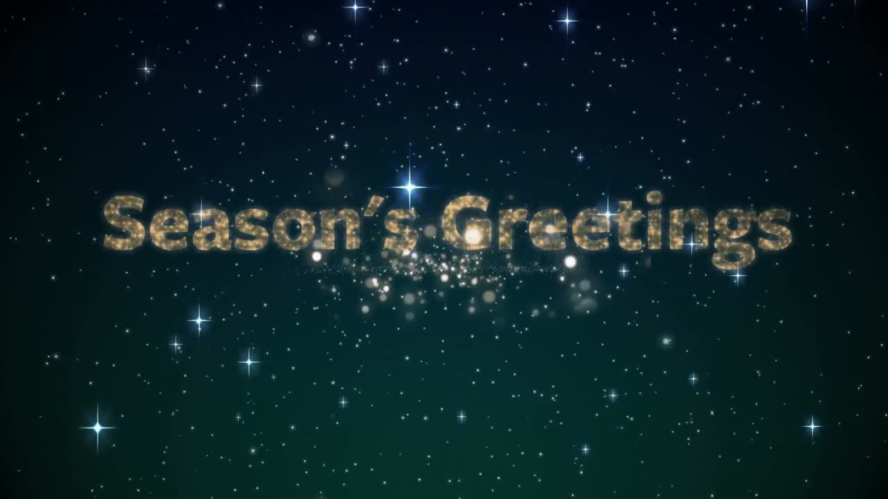 별과 계절의 애니메이션은 검은 공간에서 인사를합니다.