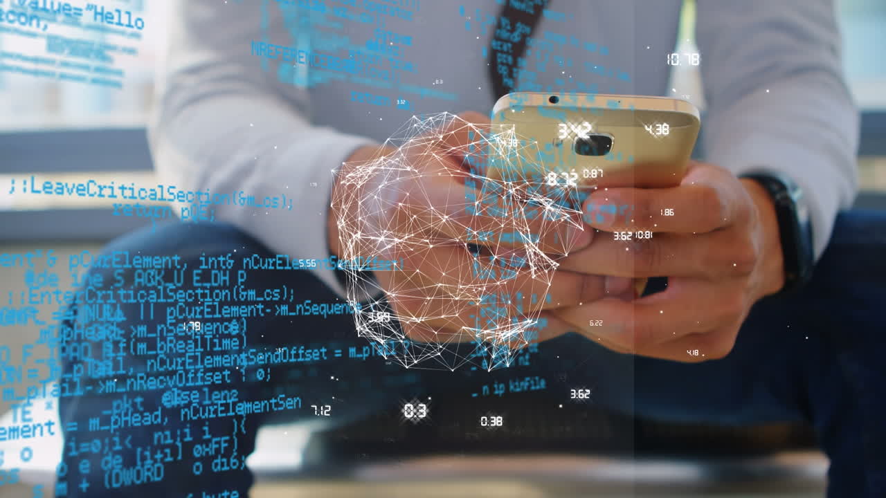 animación de la red de conexiones y el mundo sobre los hombres caucásicos que usan teléfonos inteligentes