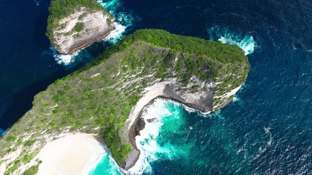 Kelingking beach and cliff in Nusa Penida, island, aerial view