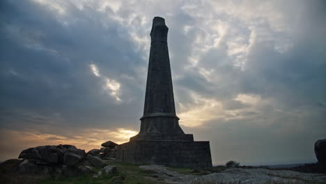 carn brea monument in camborne, cornwall at sunset - static shot