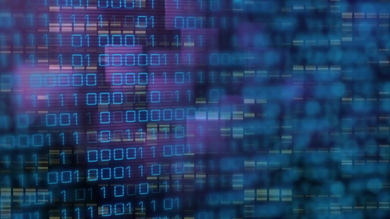 Animation of data processing over moving columns on black background