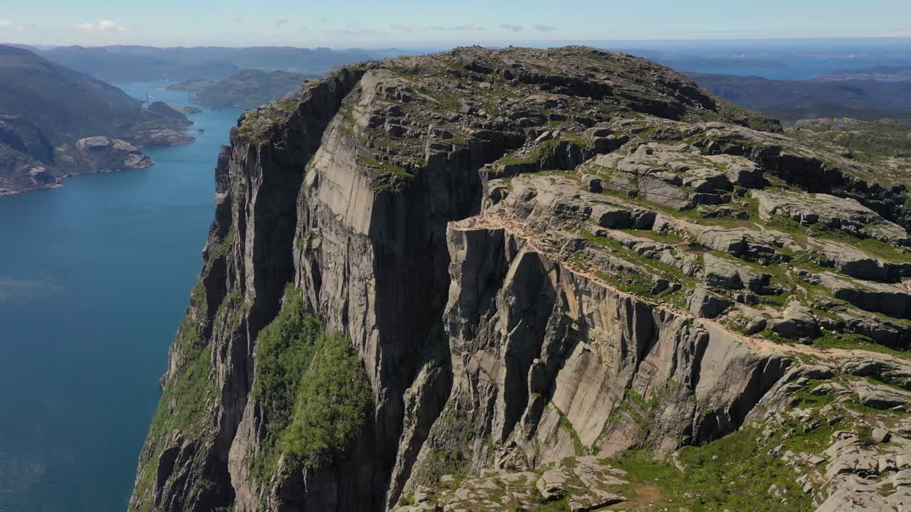 항공 영상 설교석 바위 preikestolen 아름다운 자연 노르웨이