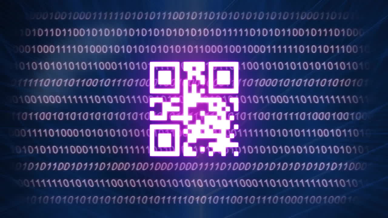 animación del código qr y codificación binaria procesamiento de datos digitales