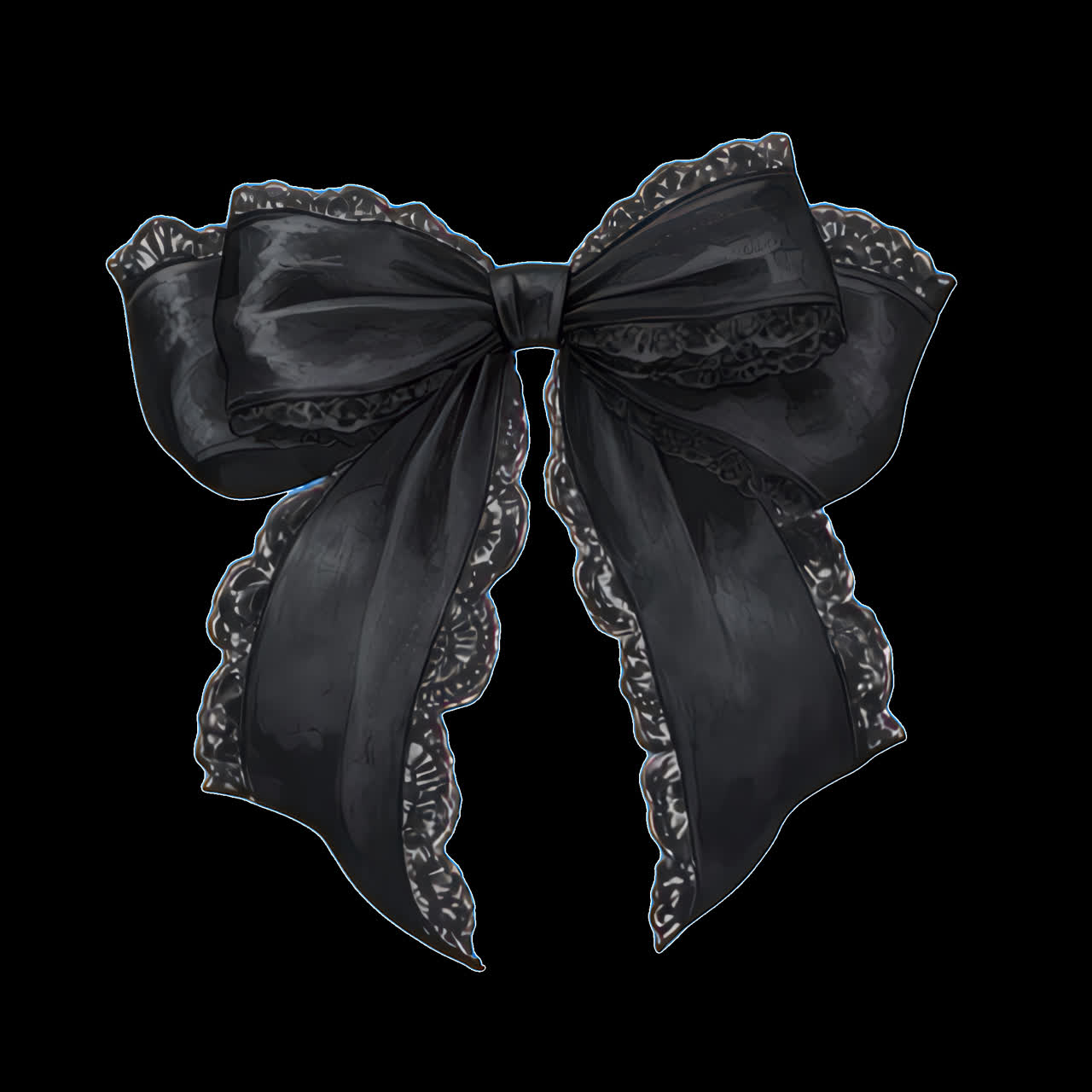 Elegant black lace bow animation isolated asset, transparent 4K video, alpha channel, ProRes 4444