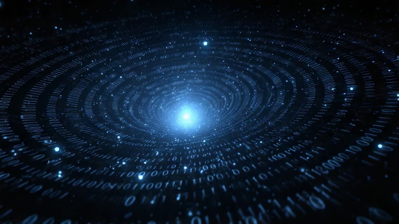 An Infinite Digital Whirlwind: Exploring the Enigmatic Depths of a Spiraling Binary Galaxy, Pulsating with Energy and Data in a Cosmic Dance of Light