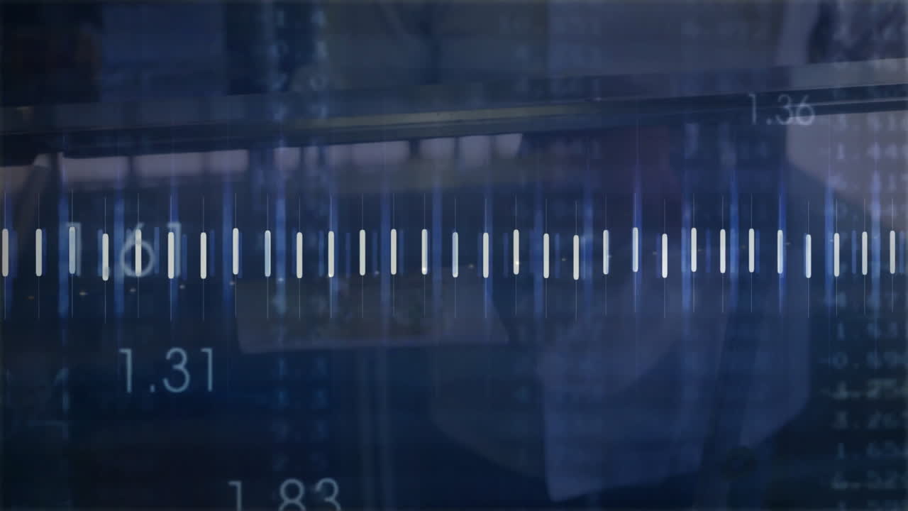 Ruler measurement animation over blurred industrial background with numbers visible