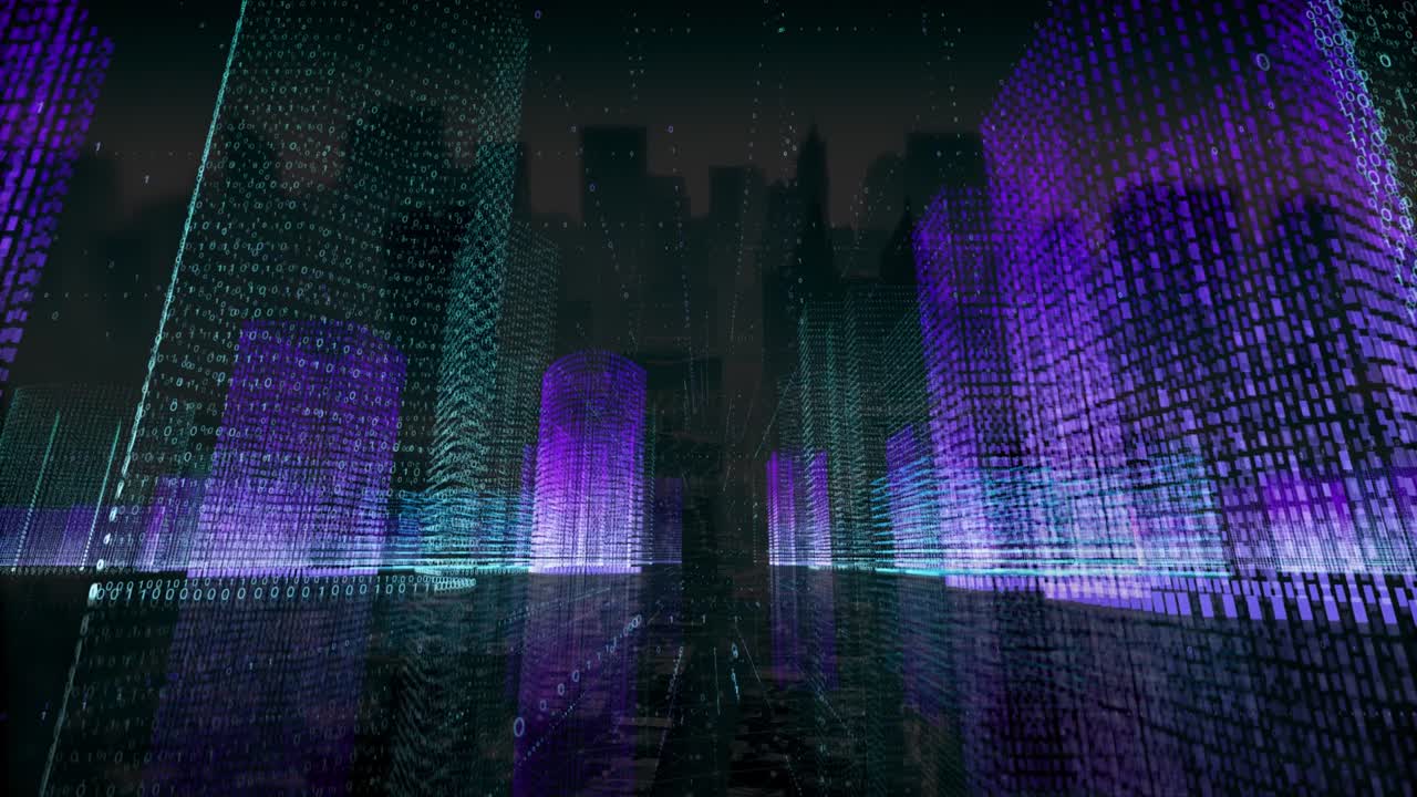 4k bucle sin problemas gran ciudad digital de datos, contadores de números que fluyen.