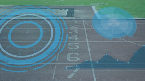 animation of data processing over disabled african american male runner