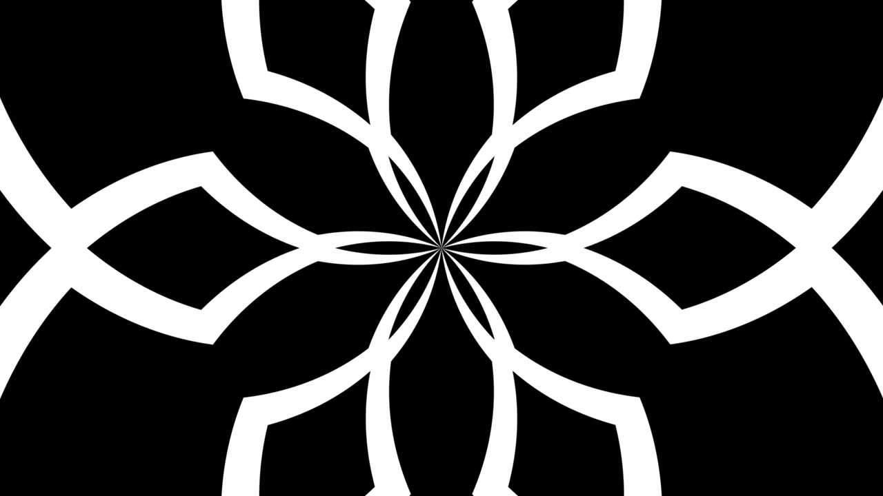 Hypnotisk svartvit geometrisk kalejdoskopmönsteranimation