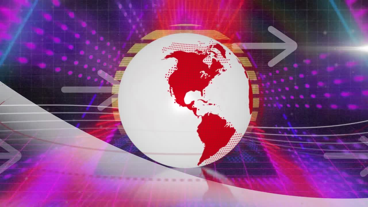 디지털 터널 위의 화살표와 지구의 애니메이션