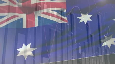 animation of financial data processing over flag of australia