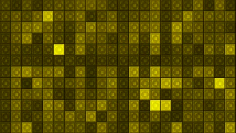 fondo de cuadrados que parpadean colores dorados. movimiento. hermoso fondo brillante con cuadrados parpadeantes amarillos. fondo de mosaico de cuadrados parpadeantes