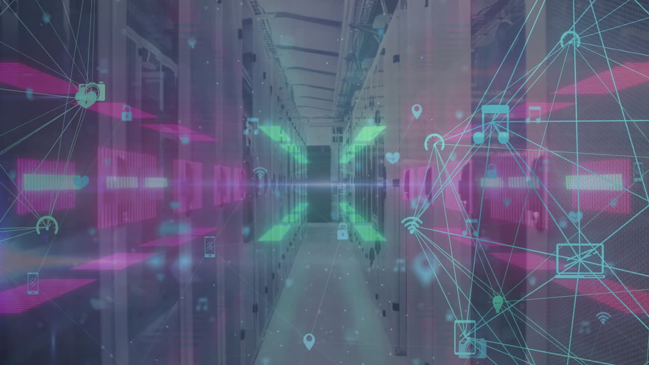 Animation of icons and digital data processing over computer servers