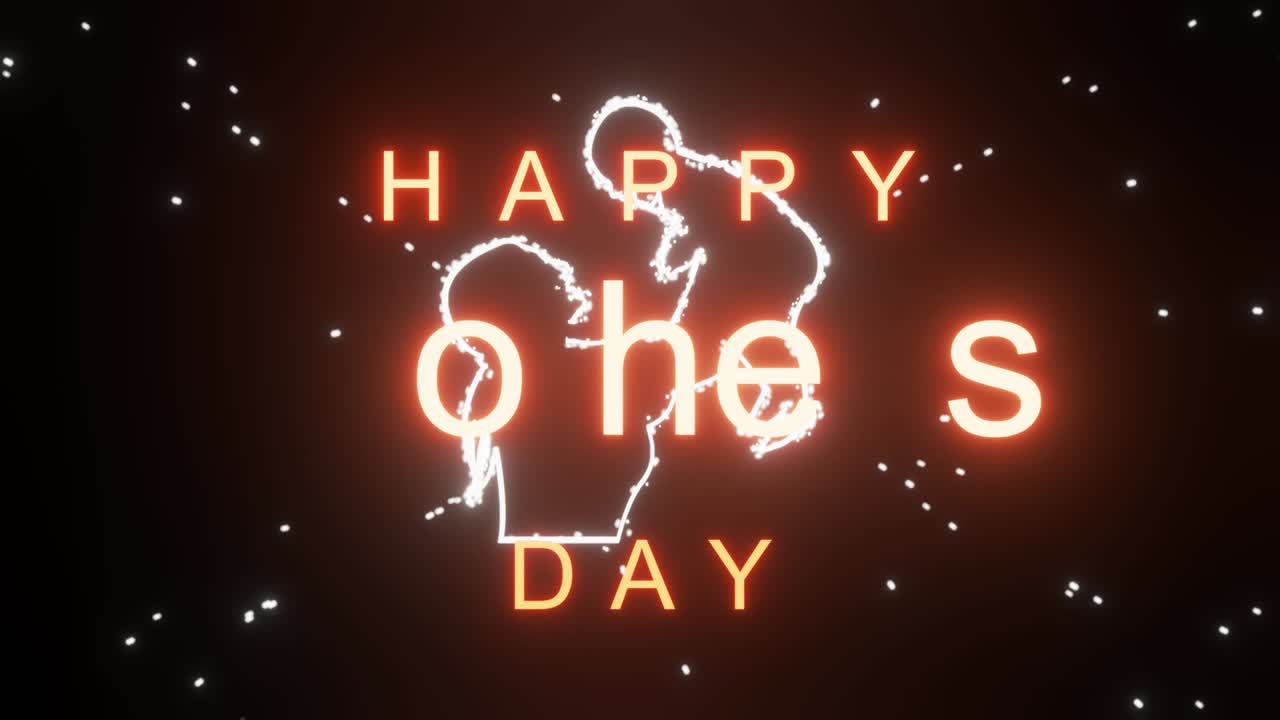 4k animación de video del texto de neón feliz día de las madres creativa señal de letras dibujadas a mano efecto parpadeante aislado en el contorno de neón del fondo de la madre y el niño.