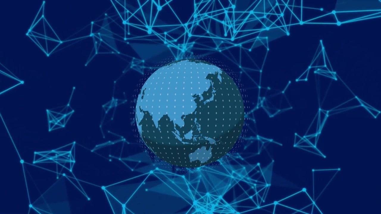Animation of globe and network of connections over dark background