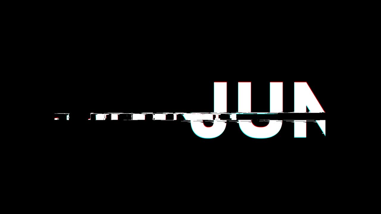 Animazione Loop 4K: Testo Effetto Glitch Giugno con Distorsione TV Digitale