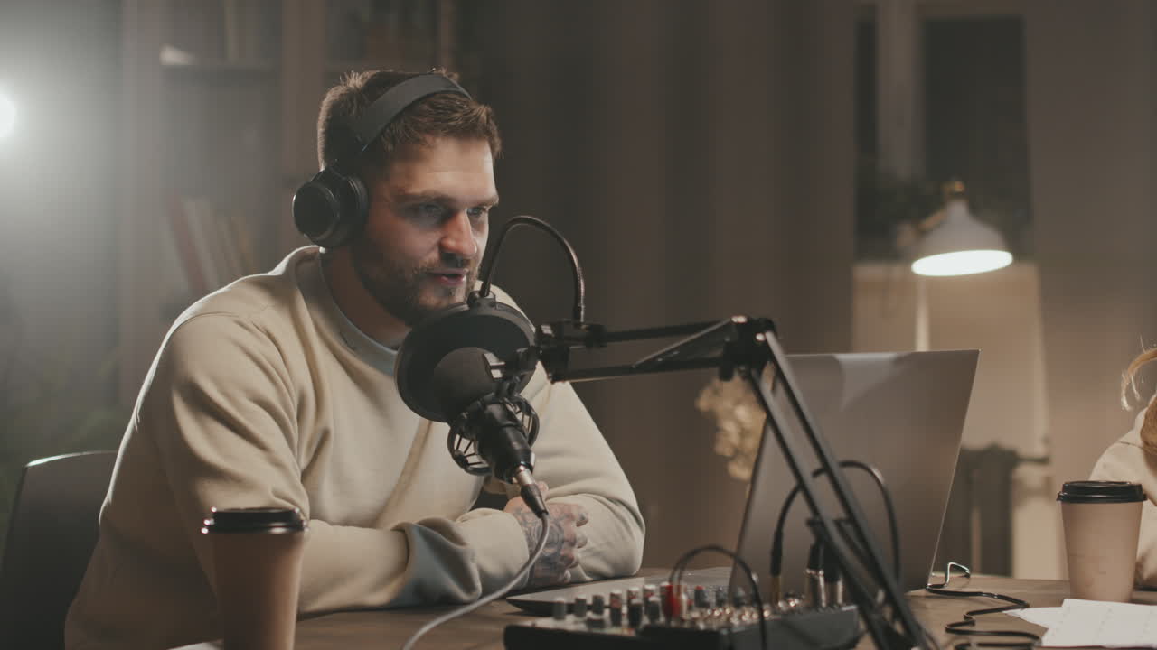 Man Hosting Online Radio Show From Home