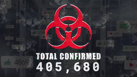 Biohazard-symbol-with-increasing-cases-over-covid-19-cells-and-digital-icons-with-increasing-numbers