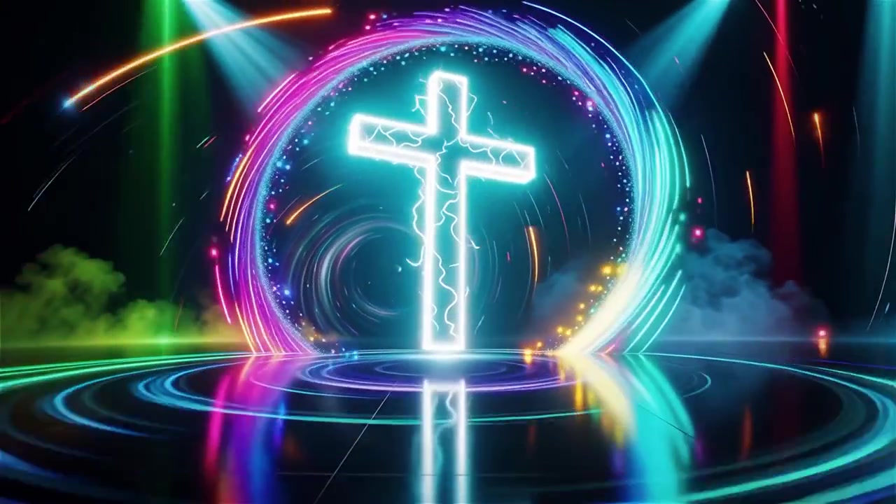 Croce Cristiana Luce Celestiale Sfondo per il Culto.