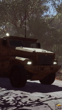 armored military truck in the outback