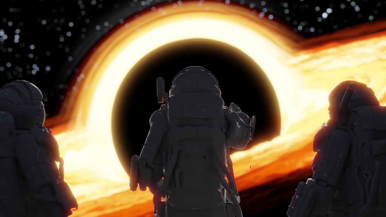 Astronauts observing a black hole in space