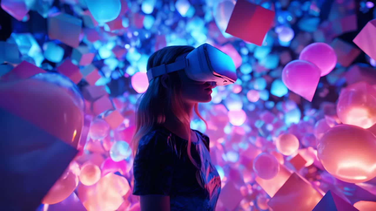 Exploring Boundless Realities: A Visual Journey Through Immersive Virtual Worlds with a VR Headset Surrounded by Vibrant Colors and Abstract Shapes in a Stunning Display of Technology