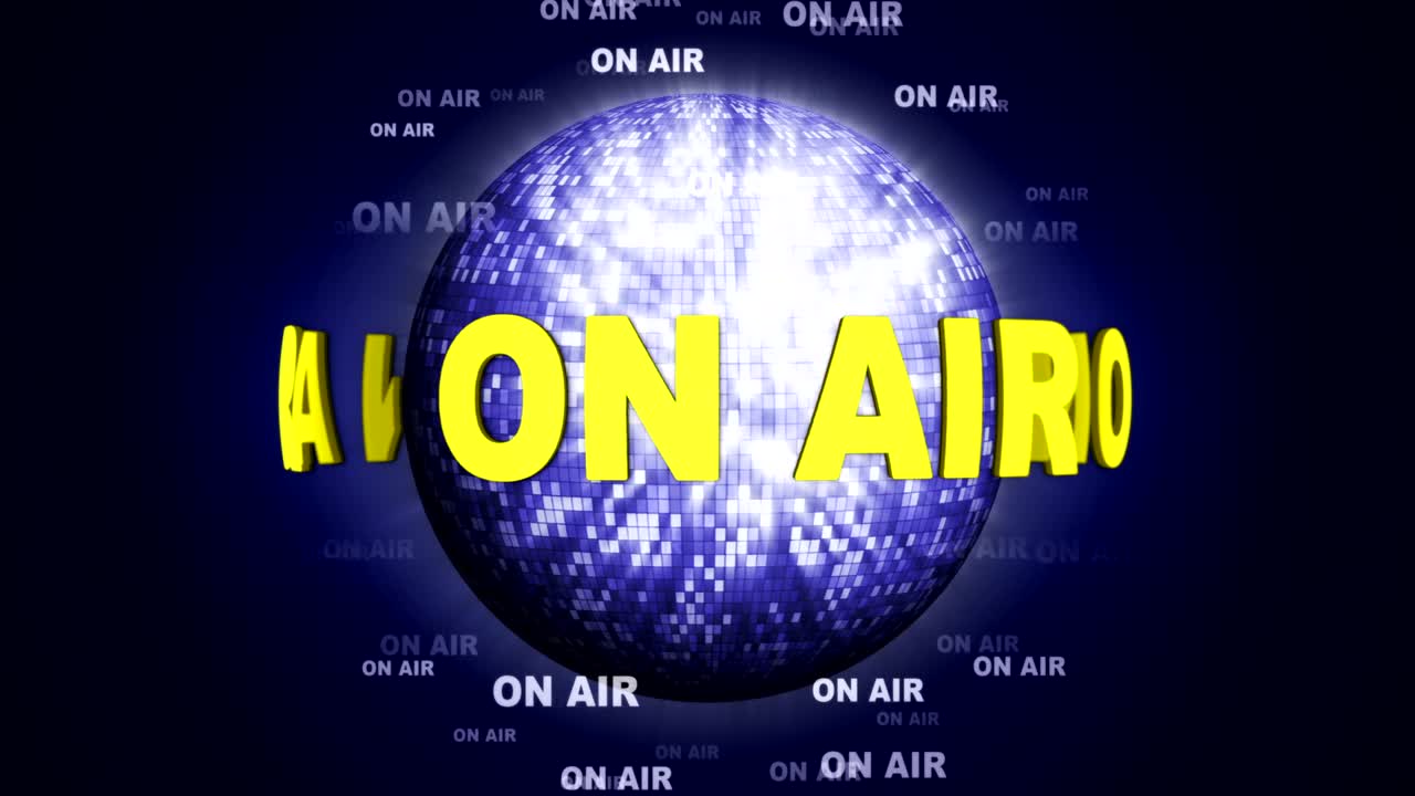 en la animación de texto en el aire alrededor de la pelota de discoteca, renderización, fondo, bucle