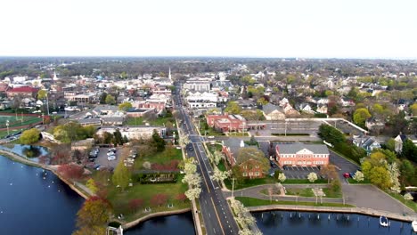 aerial over babylon, new york, panning from great south bay to argyle lake park