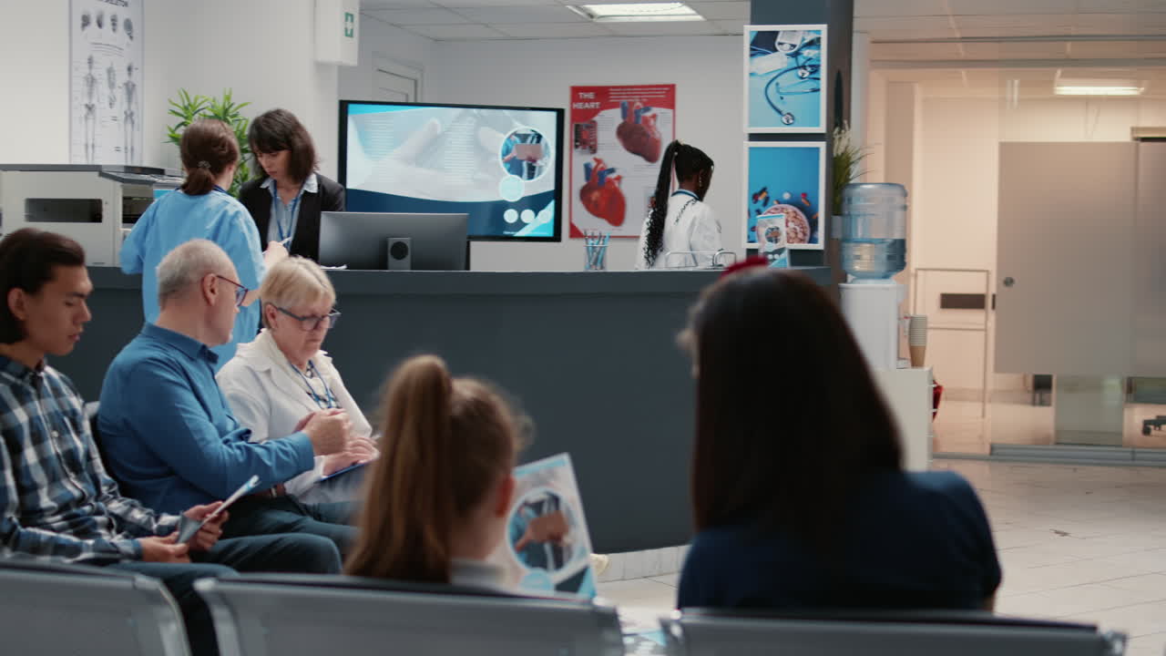 Hospital Waiting Room with Patients and Medical Staff