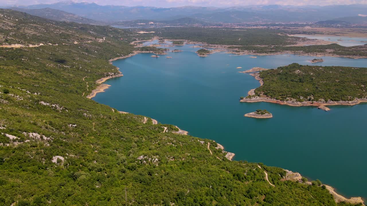 Aerial Panorama View Lake With Clear Water In The Mountains