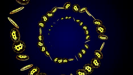animación de monedas de bitcoin, fondo, renderización y bucle