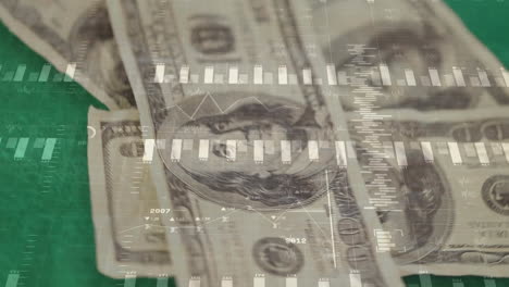 animación del procesamiento de datos sobre billetes y chips