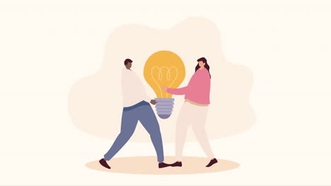 elegant business couple with bulb animation