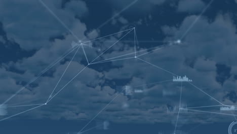 red de conexiones y procesamiento de datos sobre nubes en el cielo
