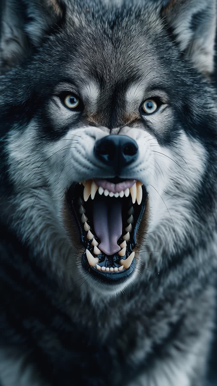Gray wolf showing teeth and growling