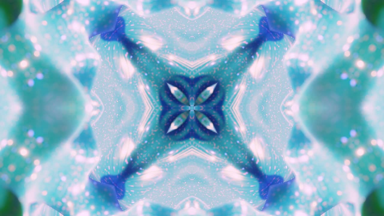 estructuras 3d simétricas abstractas como el caleidoscopio líquido en animación en bucle, gradientes de color suaves con brillo brillante. efecto caleidoscopia con ondas abstractas. hermoso patrón 3d abstracto bg. dof