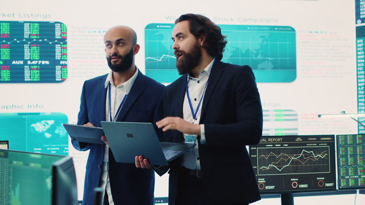 Team of investors analyzing profit amount and making decisions