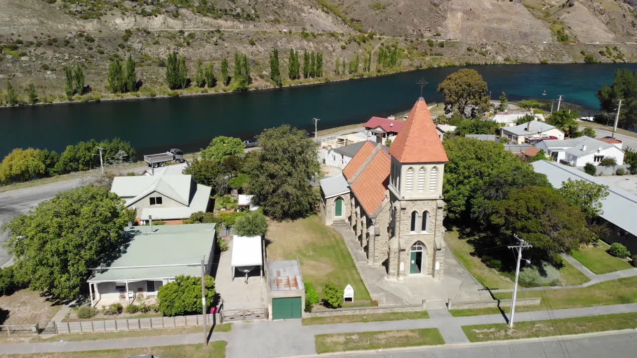 Aerial view of Mary Immaculate and the Irish Martyrs Catholic Church, Cromwell, New Zealand