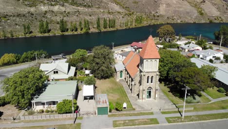 aerial view of mary immaculate and the irish martyrs catholic church, cromwell, new zealand