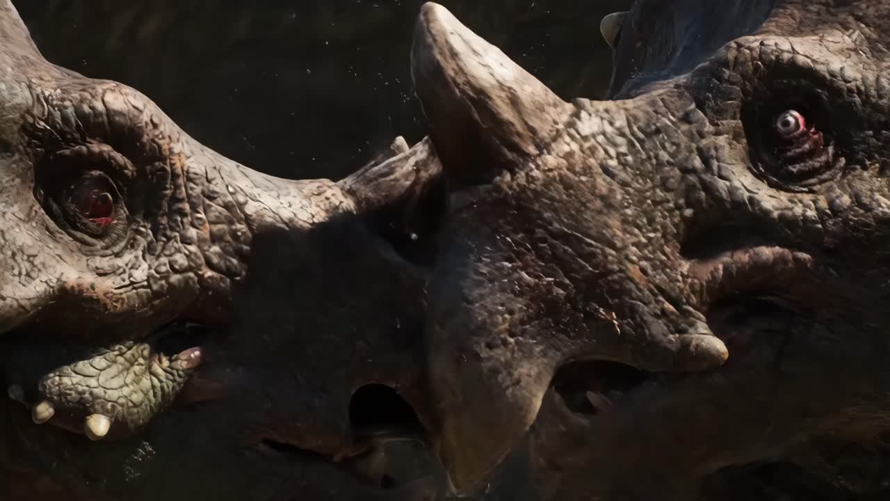 Two Triceratops close up