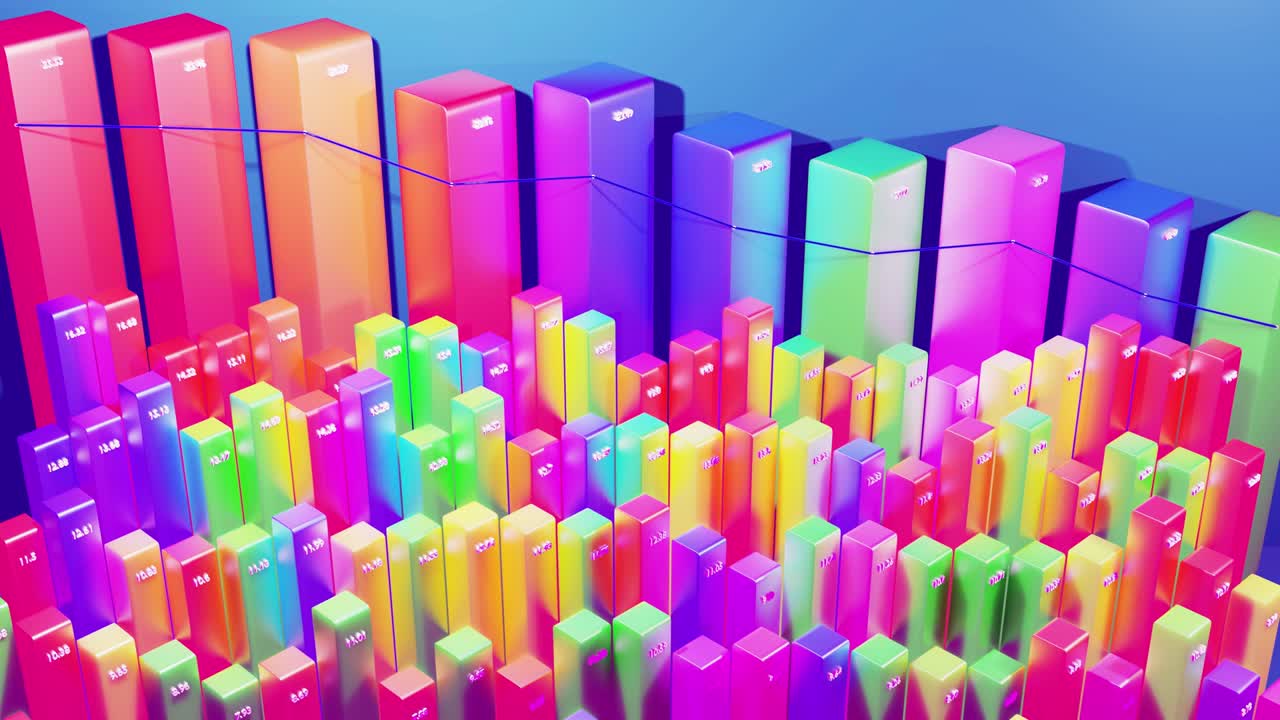 추상적인 인포그래픽, 통계 데이터, 다채로운 바, 카운터 및 그래프를 가진 분석 프로그램을위한 아름다운 3d 루프 배경 3d 열은 루프에서 부드럽게 위아래로 이동합니다.