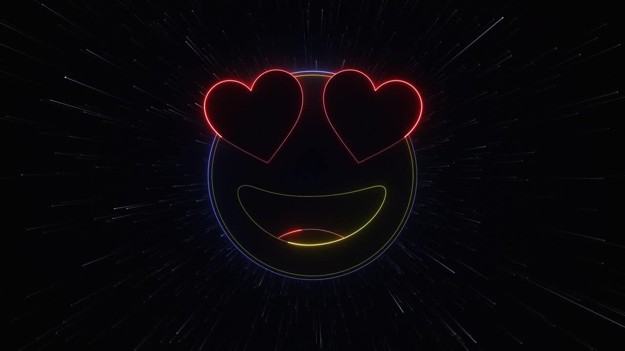 Smiling and Heart Eyes Emoji Neon Background, Animation, Loop