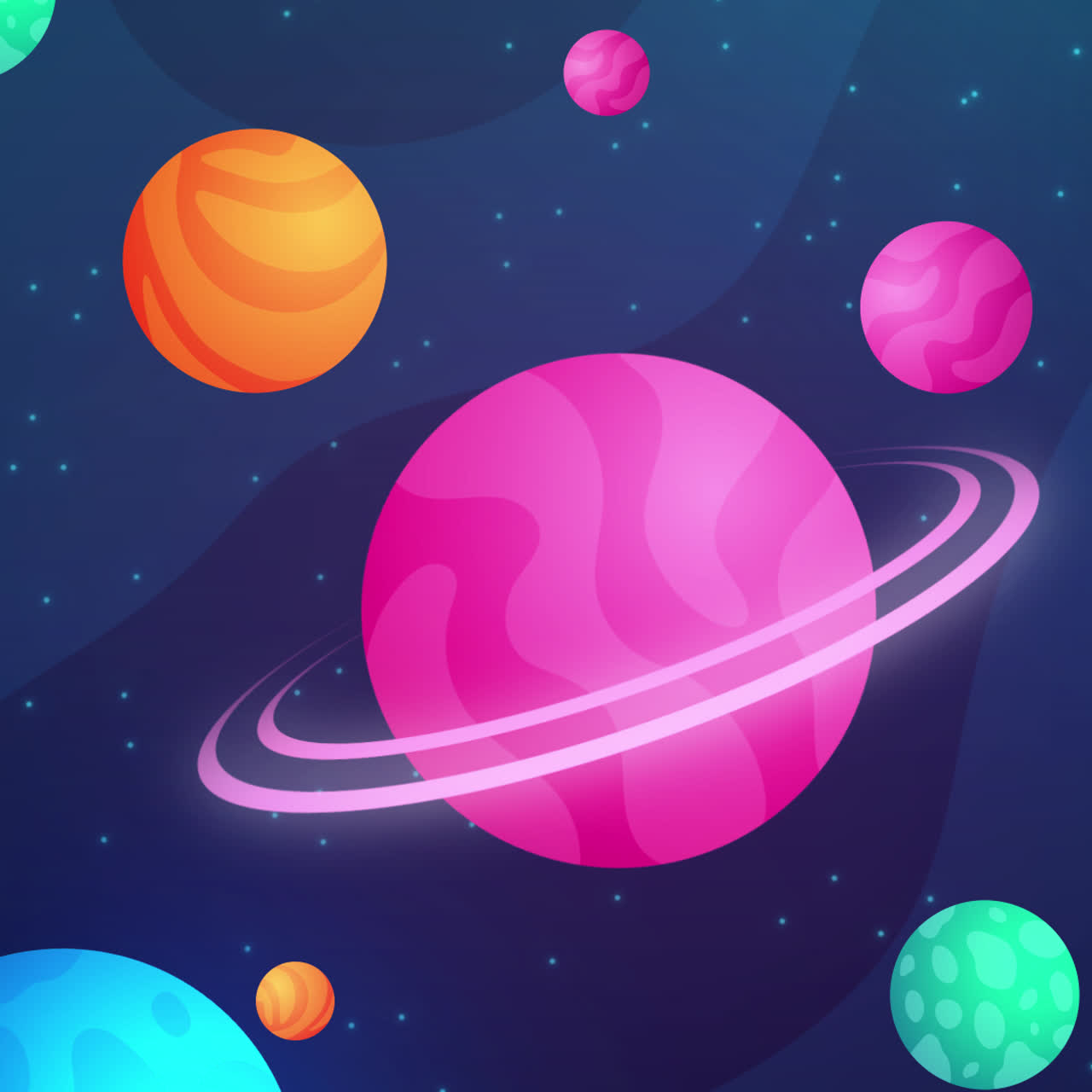 Planeti colorati di cartoni animati nello spazio