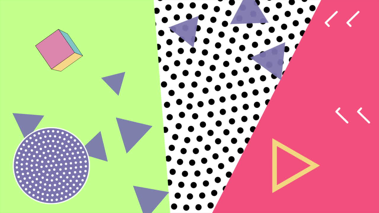 patrón de colores de memphis con puntos, zigzag y triángulos