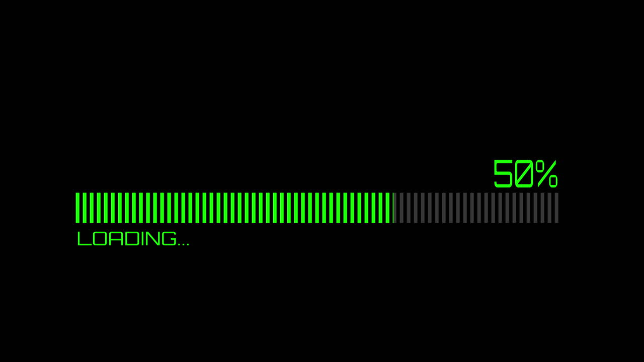 Green Digital Loading Progress Bar Animation on Black Background