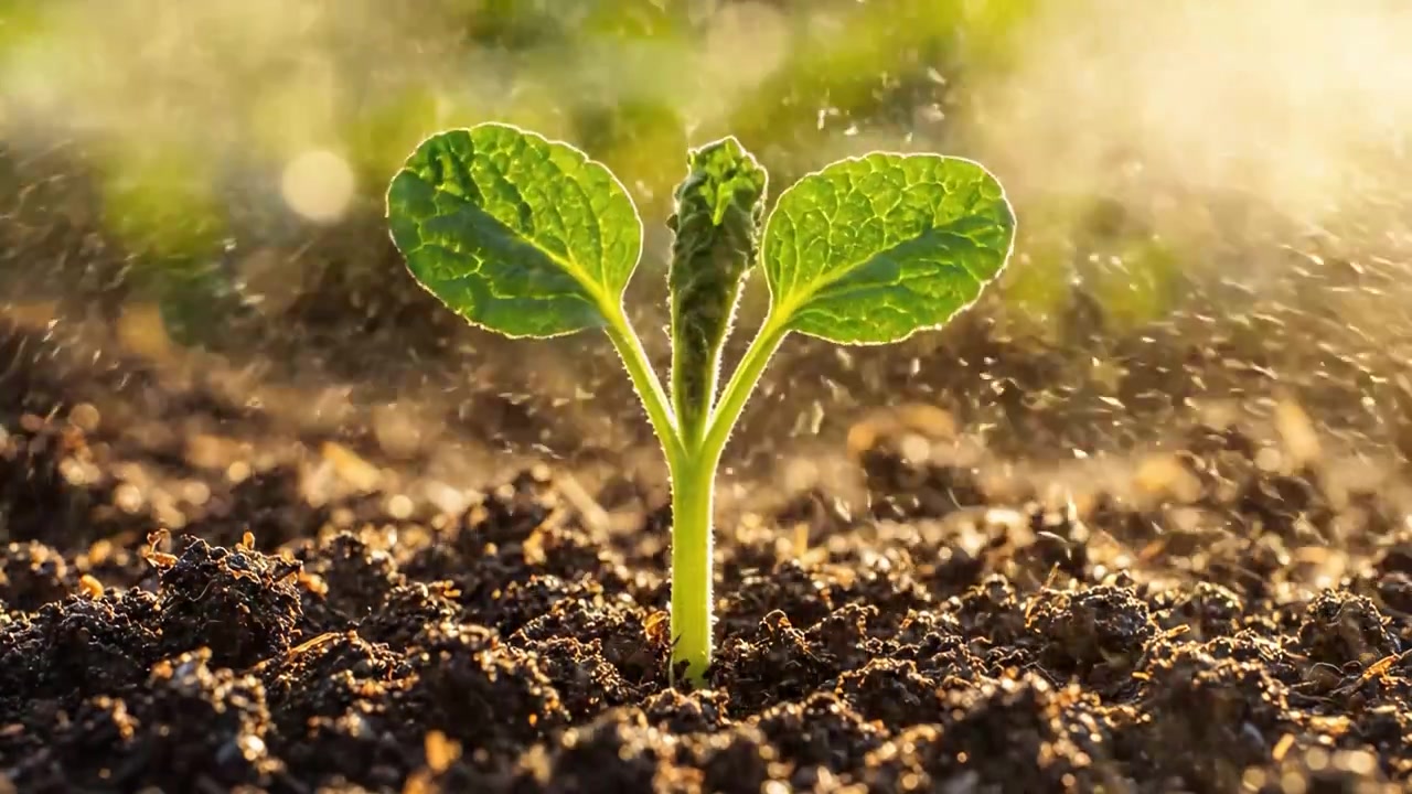 Il viaggio della crescita: Un primo piano di una giovane pianta che emerge dalla terra, mostrando la bellezza del ciclo della natura e il potenziale di nuova vita