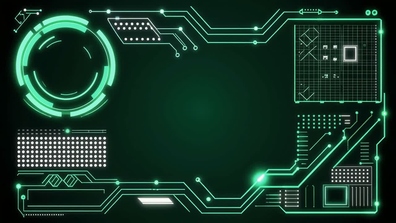 Animated Futuristic HUD Display with Glowing Green Technology Elements