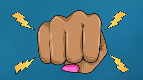 animation of female fist, over lightnings